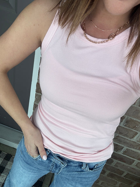 Ribbed Essential Tank-Chalk Pink
