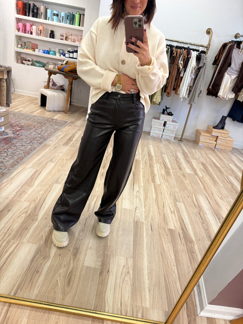Dk Brown Faux Leather Pants