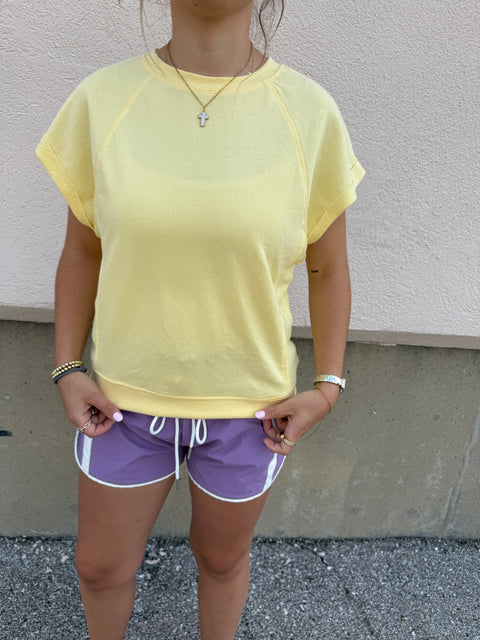 french terry cap sleeve-yellow
