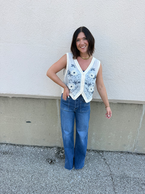 floral embroidered vest