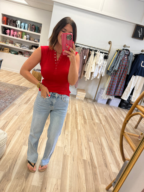 ribbed henley tank-cherry