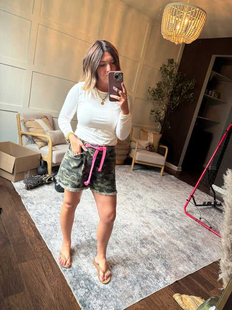 Braided Waist Camo Shorts