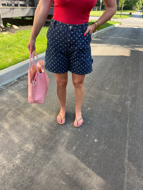 polka dot denim shorts
