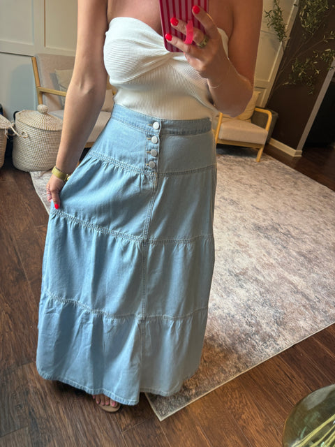 Denim Ruffle Skirt
