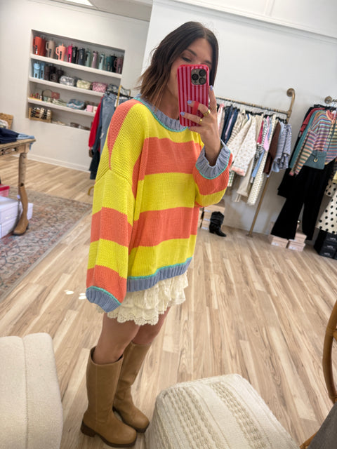 Sunset Striped Sweater-coral/lemon