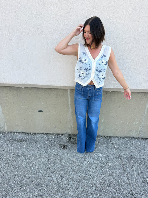 floral embroidered vest