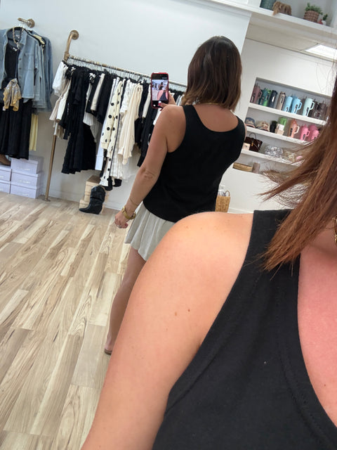Boxy Scoop Neck Tank- Black