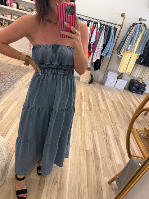 strapless denim dress