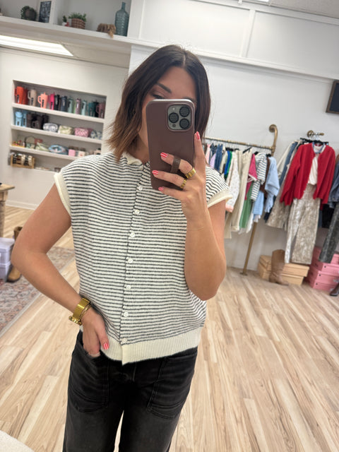 The Faye Cardi-Ivory/Black Stripe