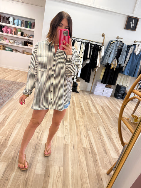Striped Button Up-Black