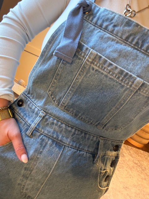 Denim Barrel Overalls