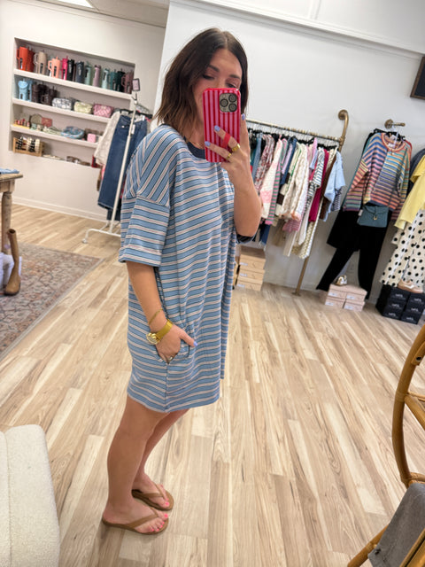 Striped T-Shirt Dress-Blue
