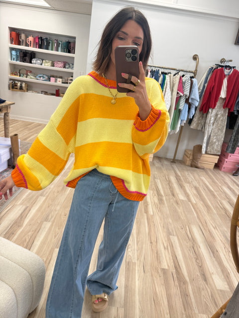 Sunset Striped Sweater-orange/lemon