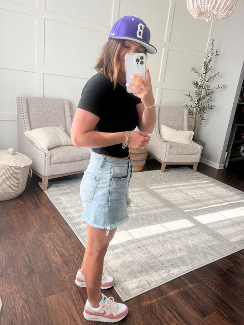 Ribbed Essential Cropped Tee-black