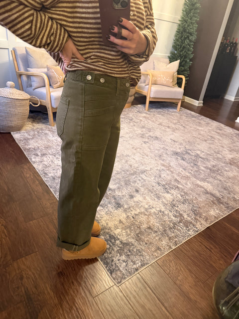 Olive Slim Wide Denim