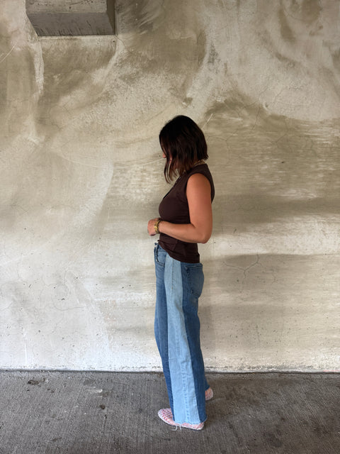 ribbed henley tank-coffee