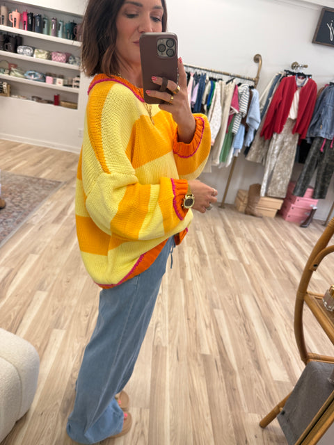 Sunset Striped Sweater-orange/lemon