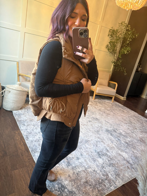 Quilting Puffer Vest-Brown