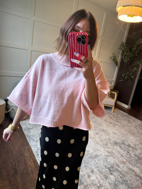 Marled Mock Neck-Pink