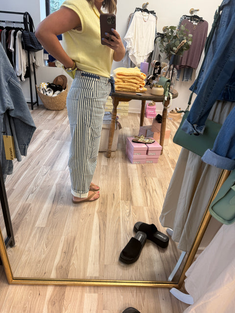 Striped Barrel Pants-blue