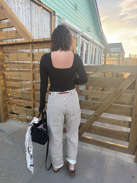 Striped Barrel Pants-Mocha