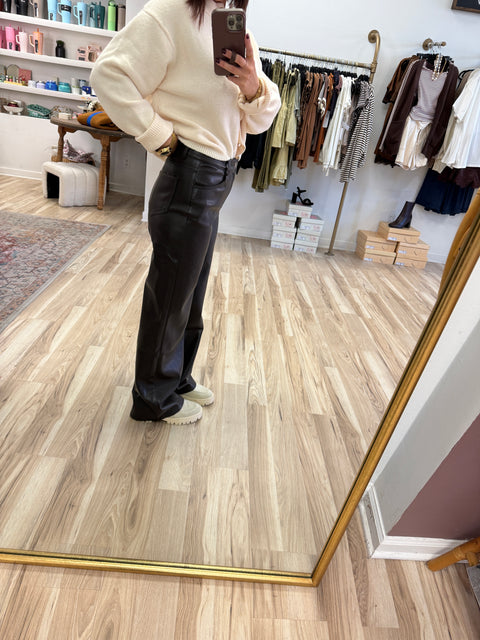 Dk Brown Faux Leather Pants