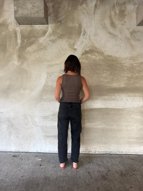 square neck ribbed essential tank-truffle