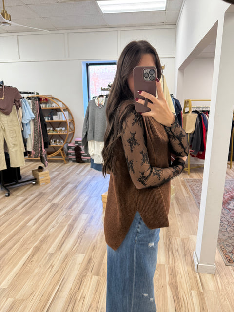 Turtleneck Sweater Vest-Chestnut