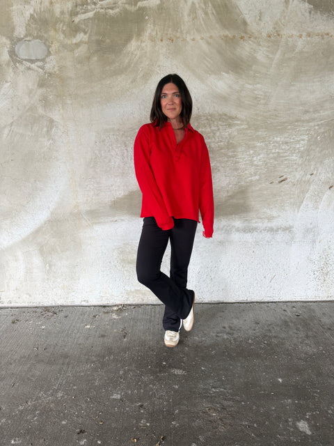 Malibu Collared Pullover-Cherry