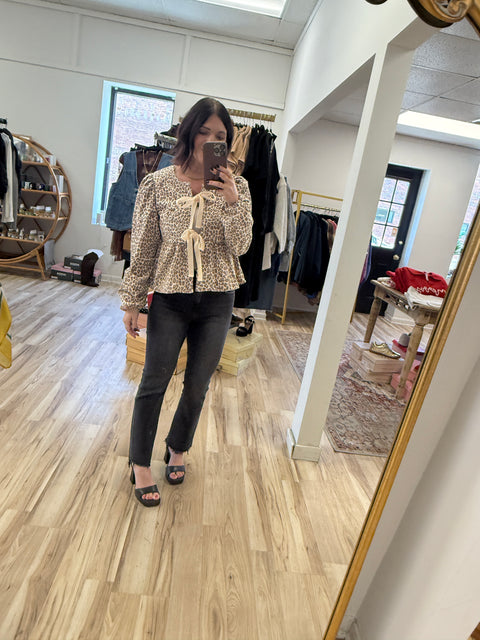 Leopard Tie Front Top