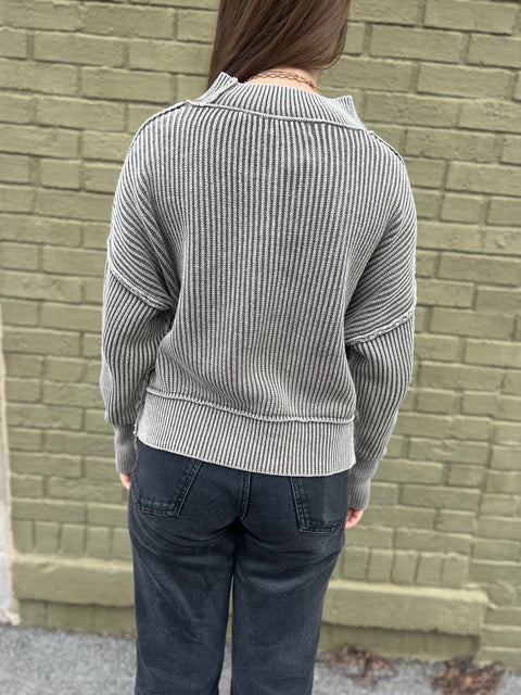 Washed Side Slit Sweater - Mocha