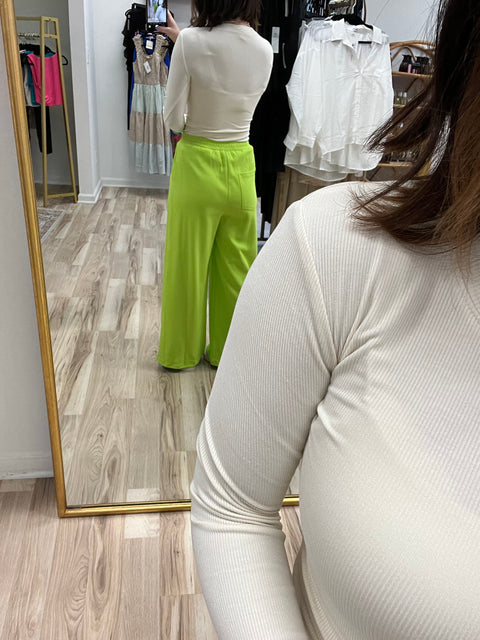 Pleated Wide Leg Trouser - Lime