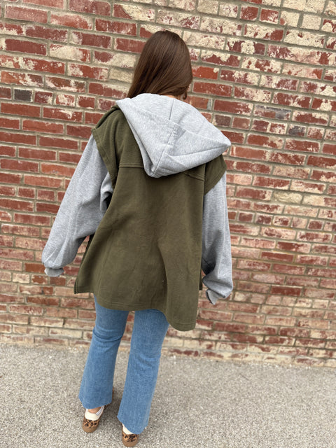 Tune You Out Shacket - Olive