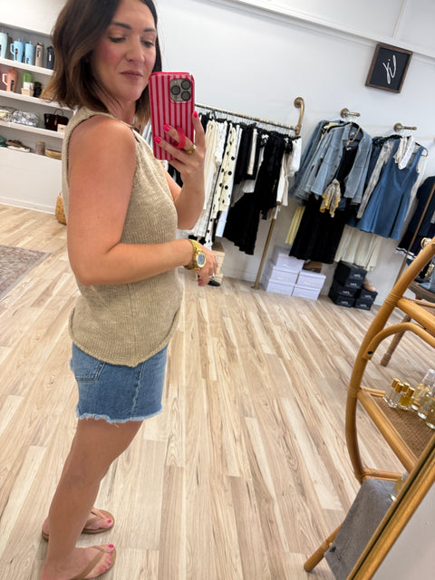 Sleeveless Raw Edge Sweater