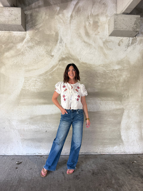 floral embroidered lace top