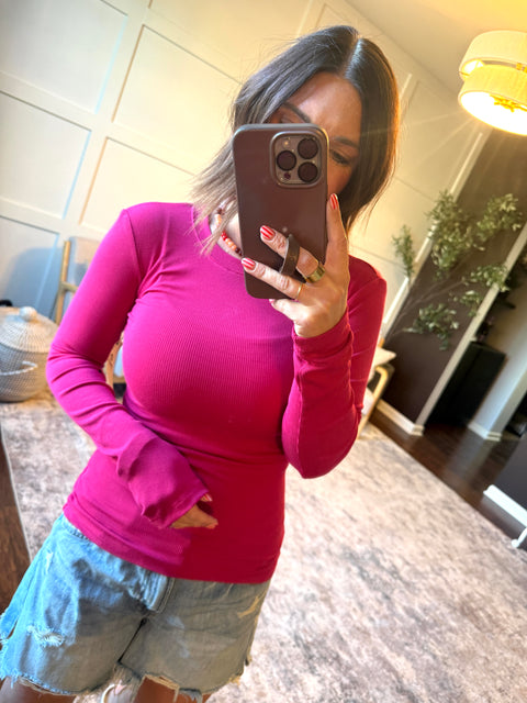 ribbed essential top-plum pink