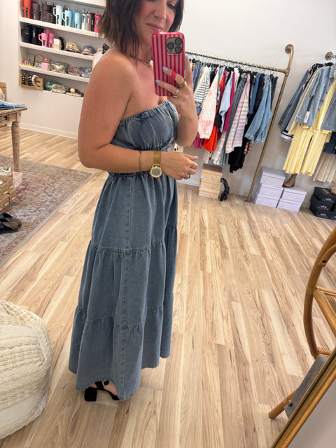 strapless denim dress