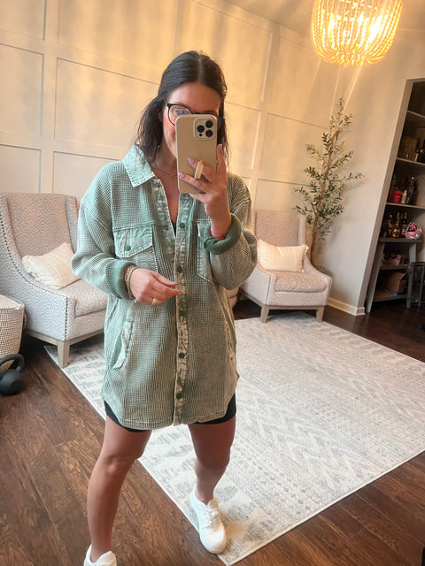 Waffle Knit Mineral Washed Jacket - Basil