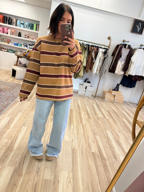 camel + wine striped tee