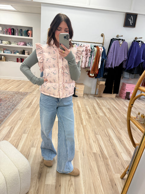 Ruffle Puffer-Pink Floral