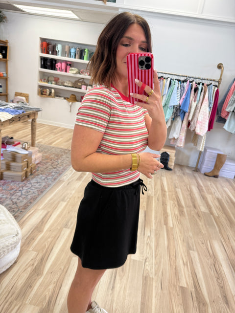 Striped Baby tee-Coral