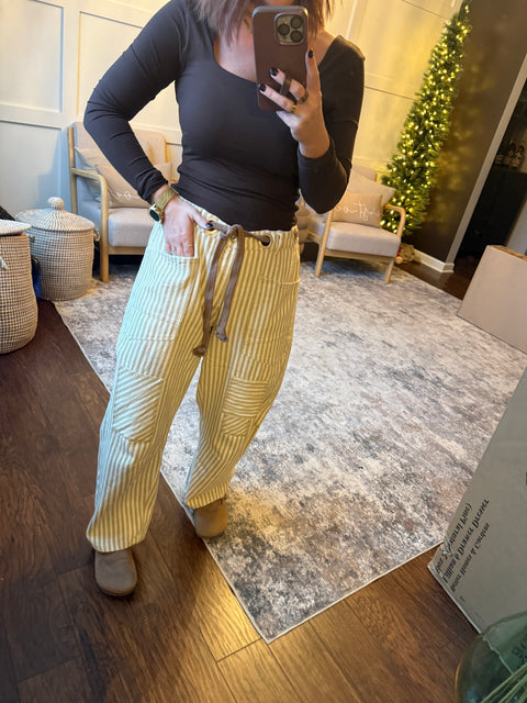 Striped Barrel Pants-Oatmeal