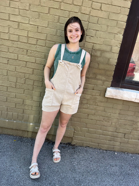 Good to Be Back Shortalls-Sand Beige