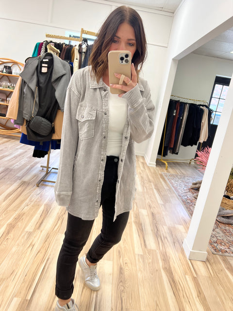 Waffle Knit Mineral Washed Jacket - Slate