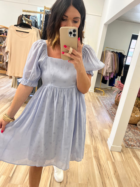 Dusty Blue Puffy  Dress