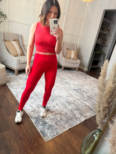 Tapered Band Leggings-Cherry