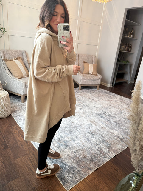 Poncho Hoodie- Taupe