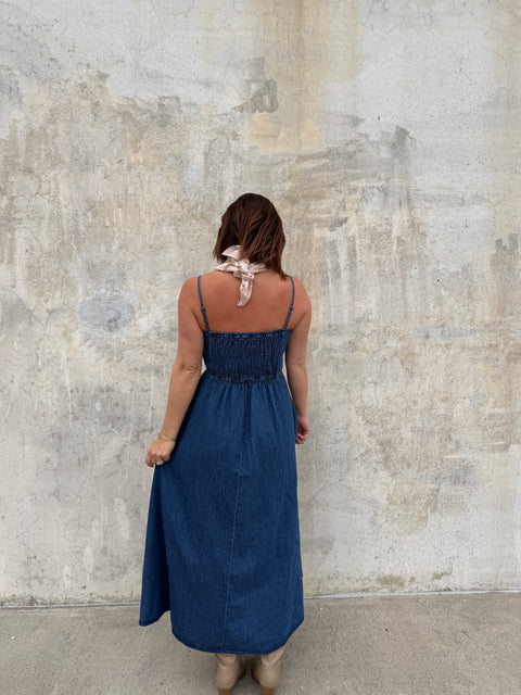 Bow Strap Denim Midi