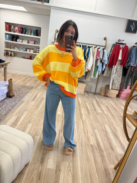 Sunset Striped Sweater-orange/lemon