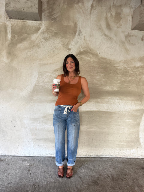 square neck ribbed essential tank-golden hour